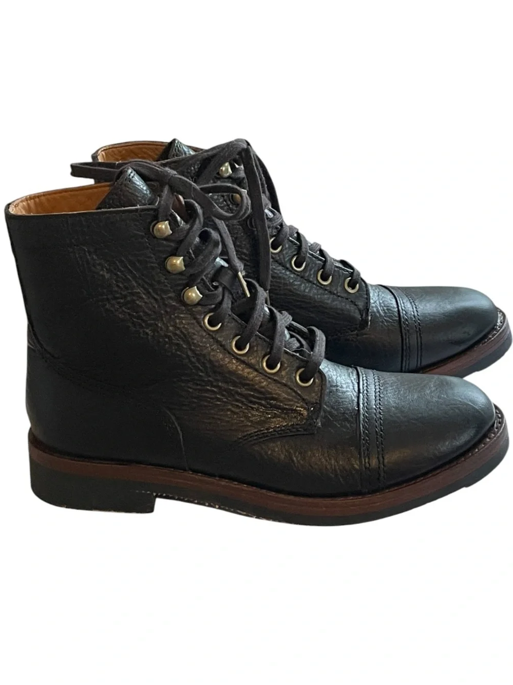 Polo Country Ralph Lauren Enville Black Leather Cap Toe Lace Up Boots Men 7